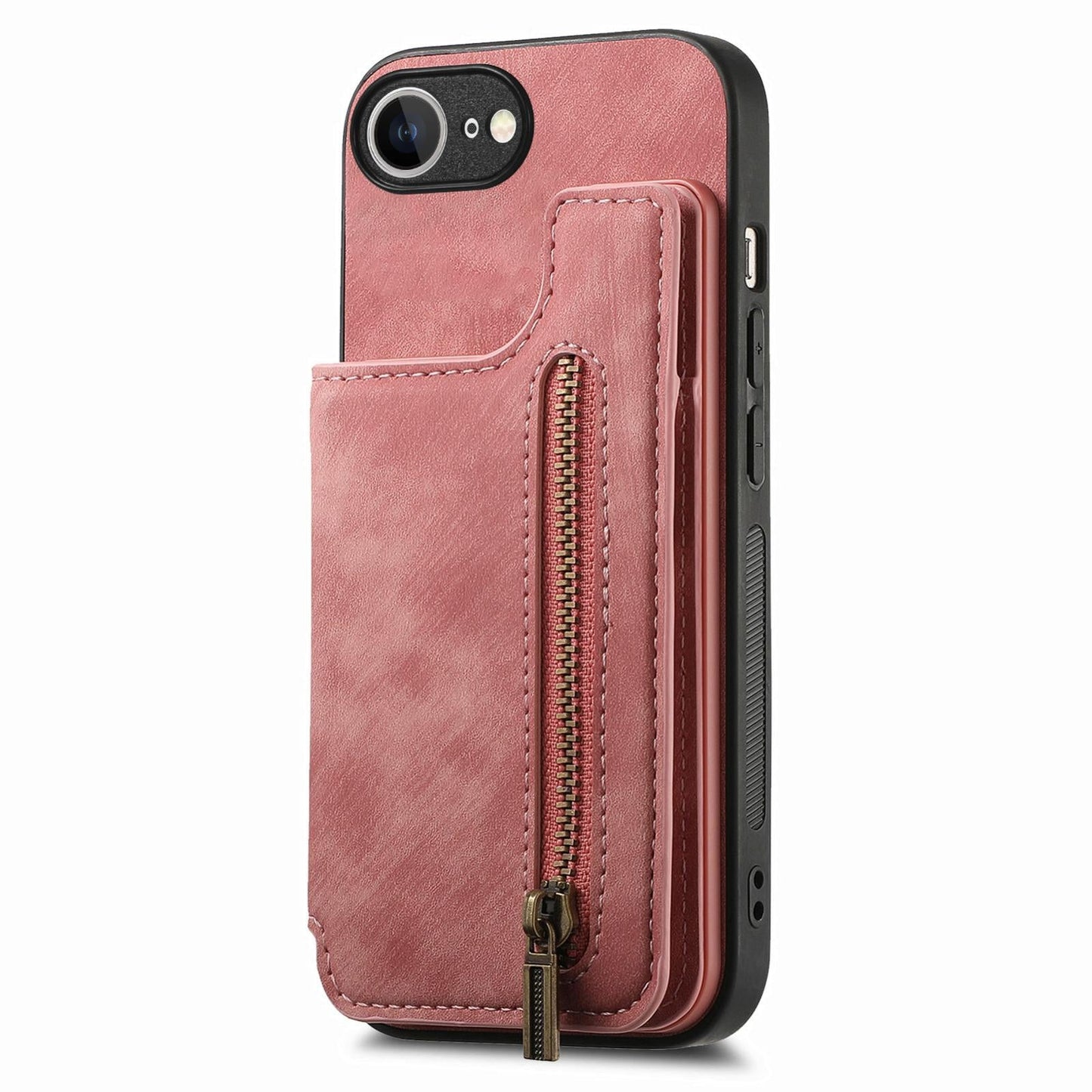 For iPhone 16e Retro Leather Zipper Wallet Back Phone Case(Pink)