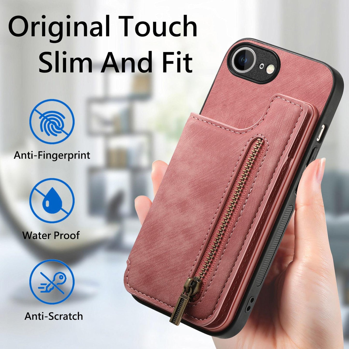 For iPhone 16e Retro Leather Zipper Wallet Back Phone Case(Pink)