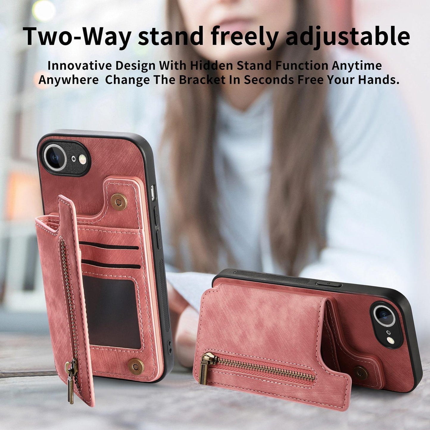 For iPhone 16e Retro Leather Zipper Wallet Back Phone Case(Pink)