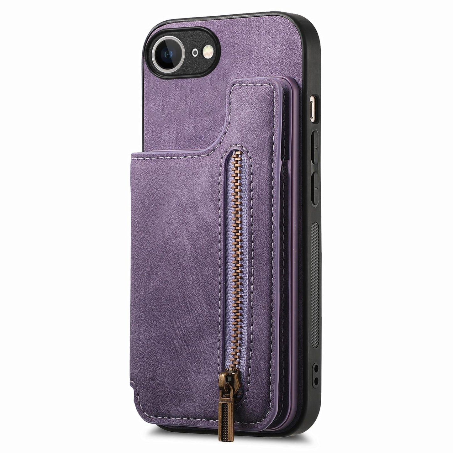 For iPhone 16e Retro Leather Zipper Wallet Back Phone Case(Purple)
