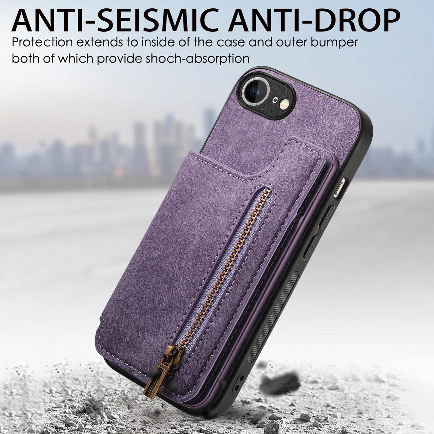 For iPhone 16e Retro Leather Zipper Wallet Back Phone Case(Purple)