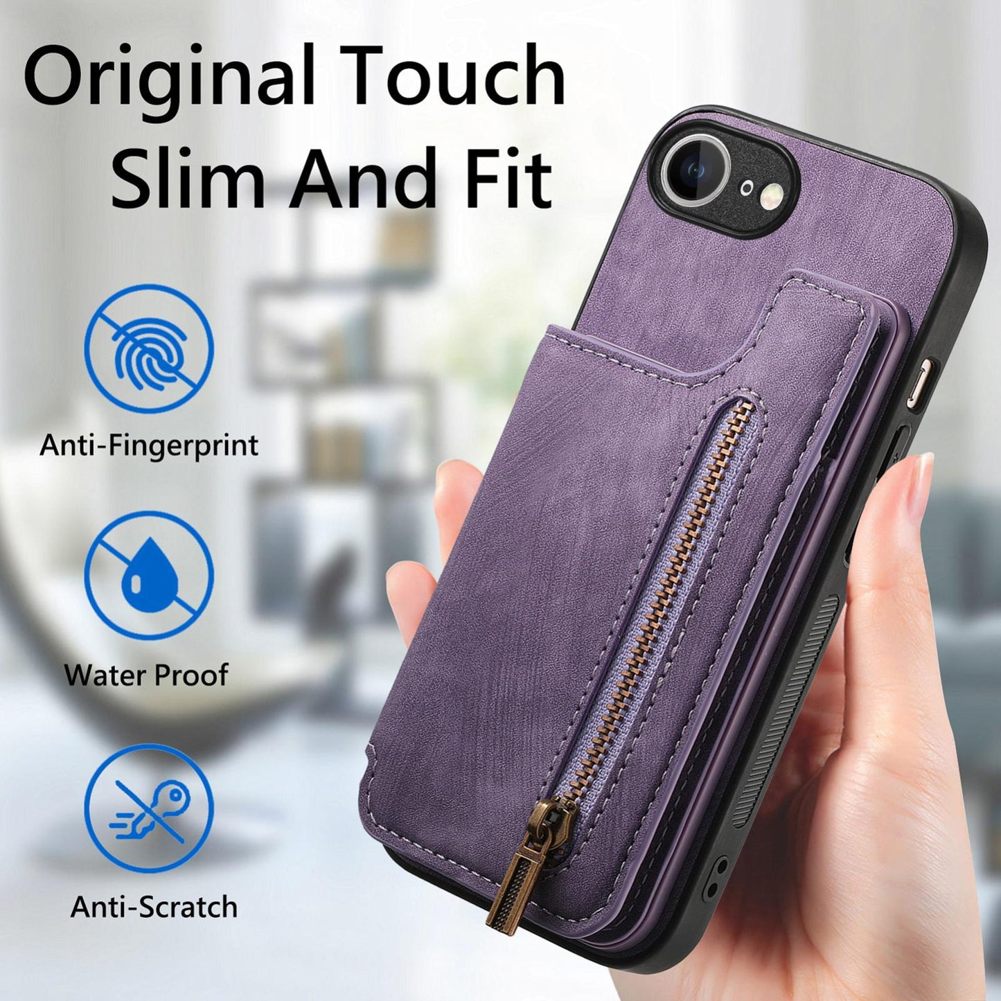 For iPhone 16e Retro Leather Zipper Wallet Back Phone Case(Purple)