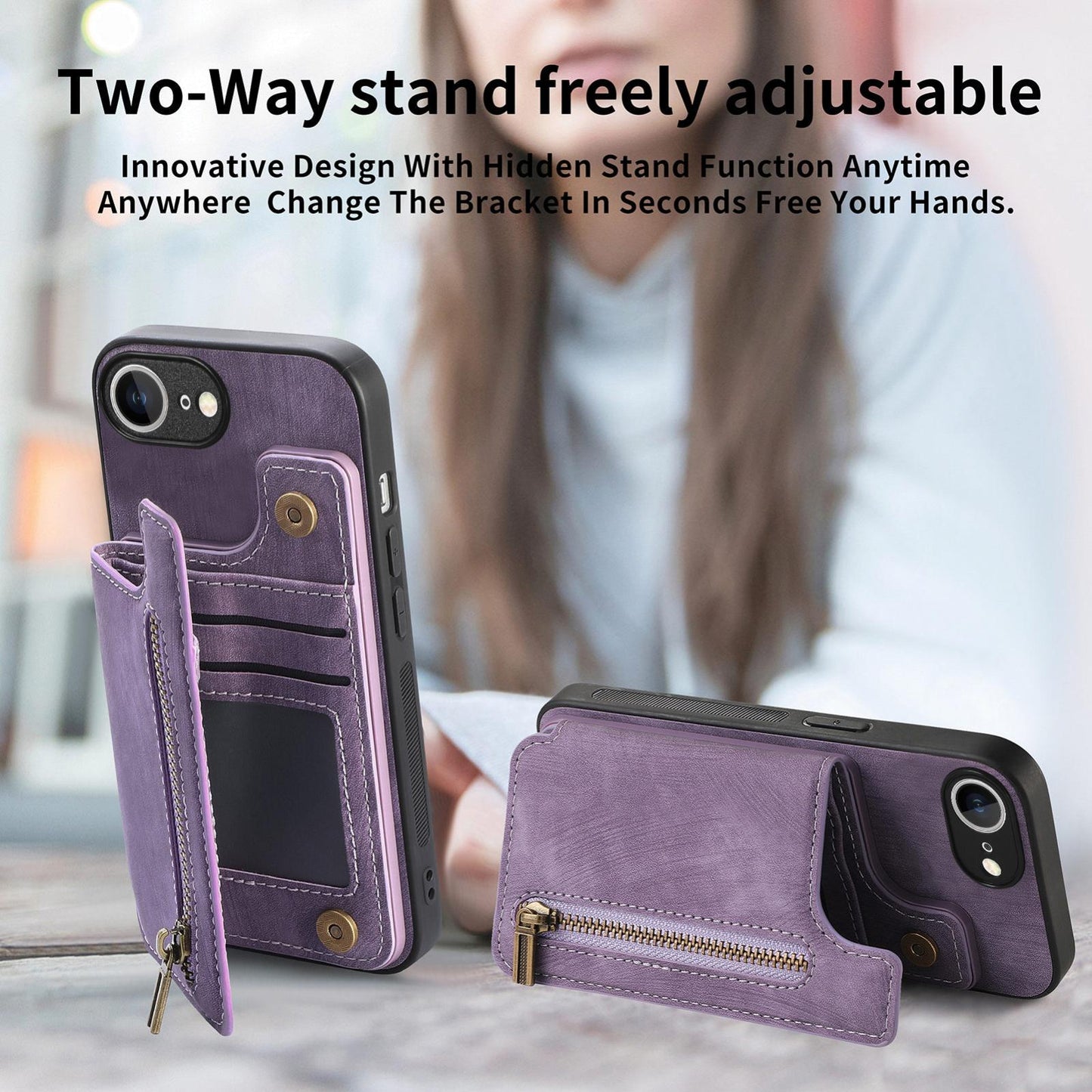 For iPhone 16e Retro Leather Zipper Wallet Back Phone Case(Purple)