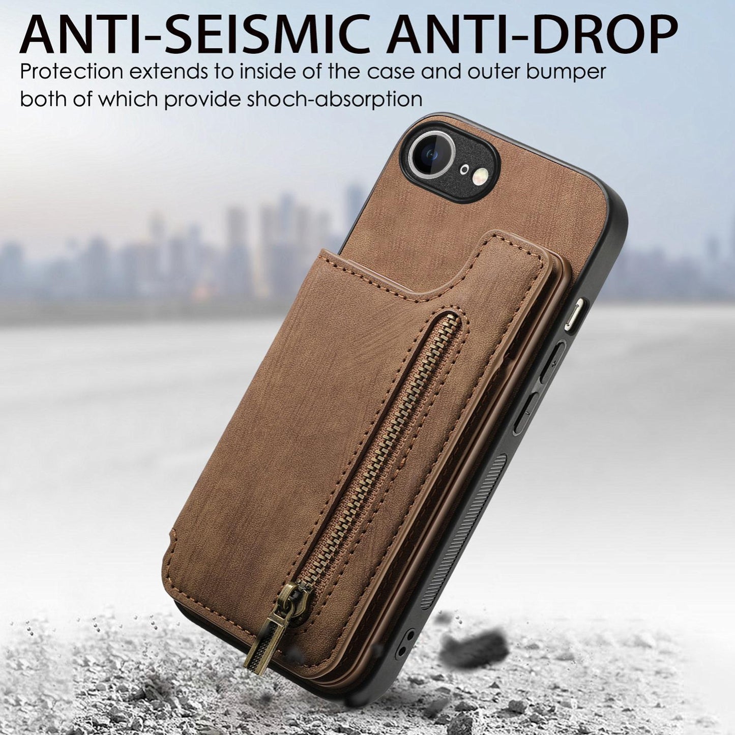 For iPhone 16e Retro Leather Zipper Wallet Back Phone Case(Brown)