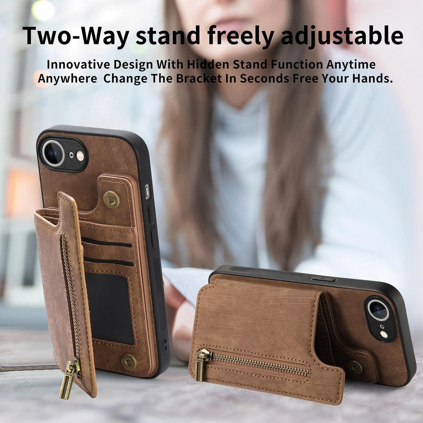 For iPhone 16e Retro Leather Zipper Wallet Back Phone Case(Brown)