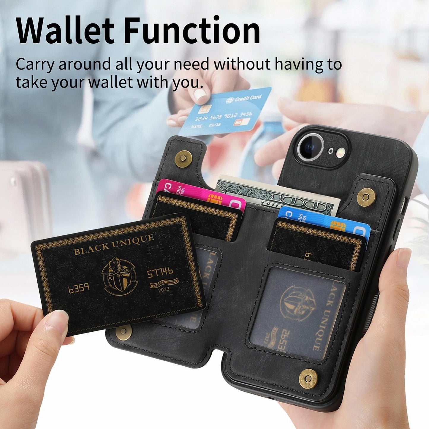 For iPhone 16e Retro Leather Zipper Wallet Back Phone Case(Black)