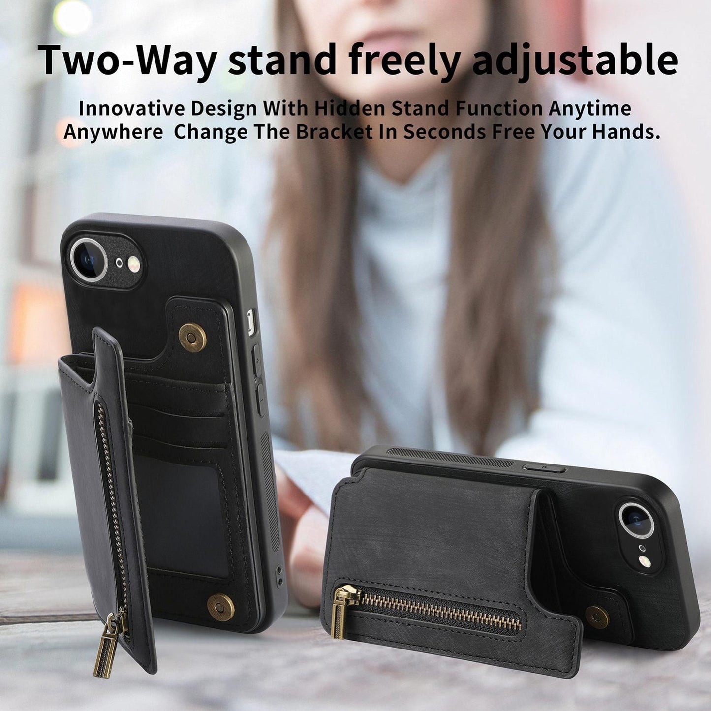 For iPhone 16e Retro Leather Zipper Wallet Back Phone Case(Black)