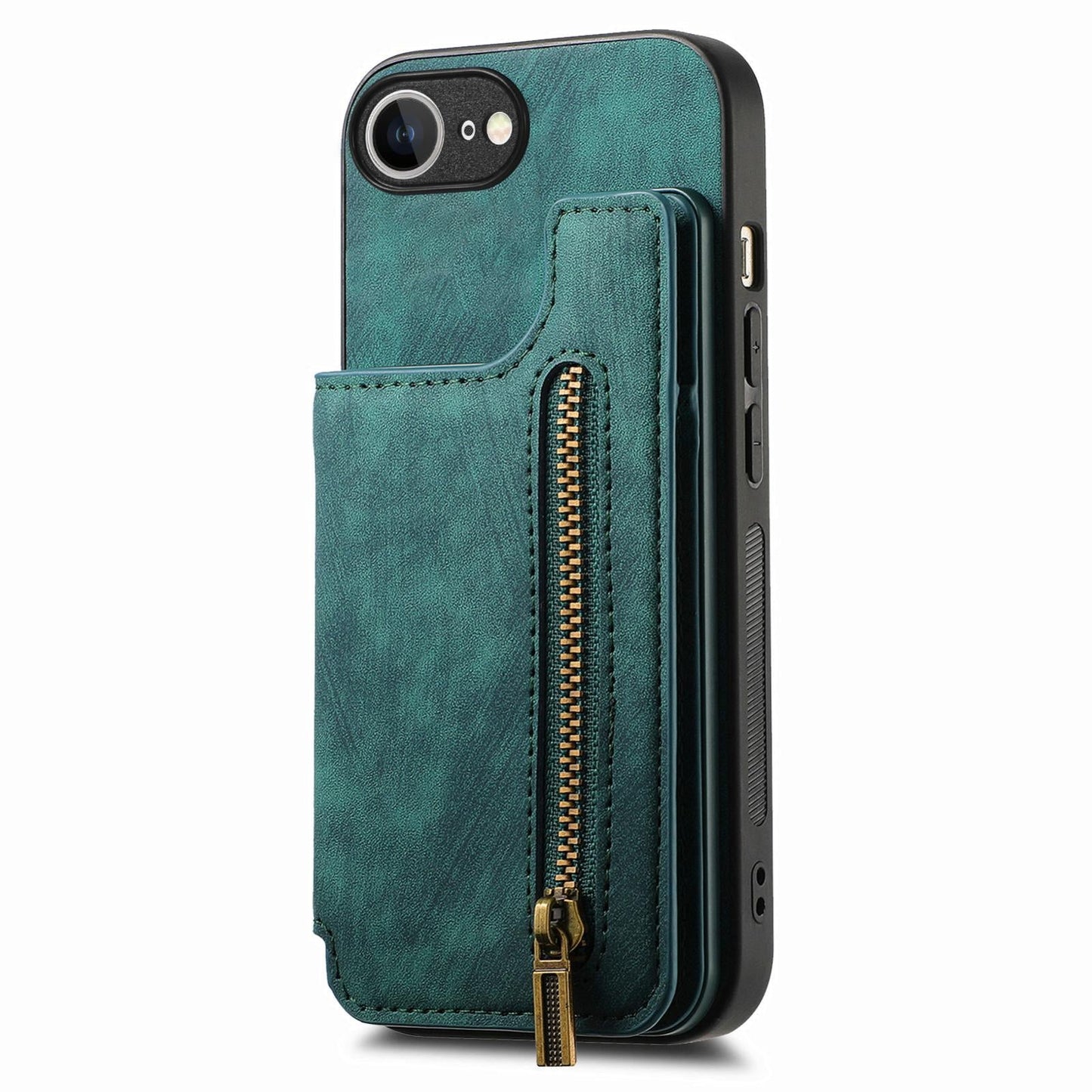 For iPhone 16e Retro Leather Zipper Wallet Back Phone Case(Green)