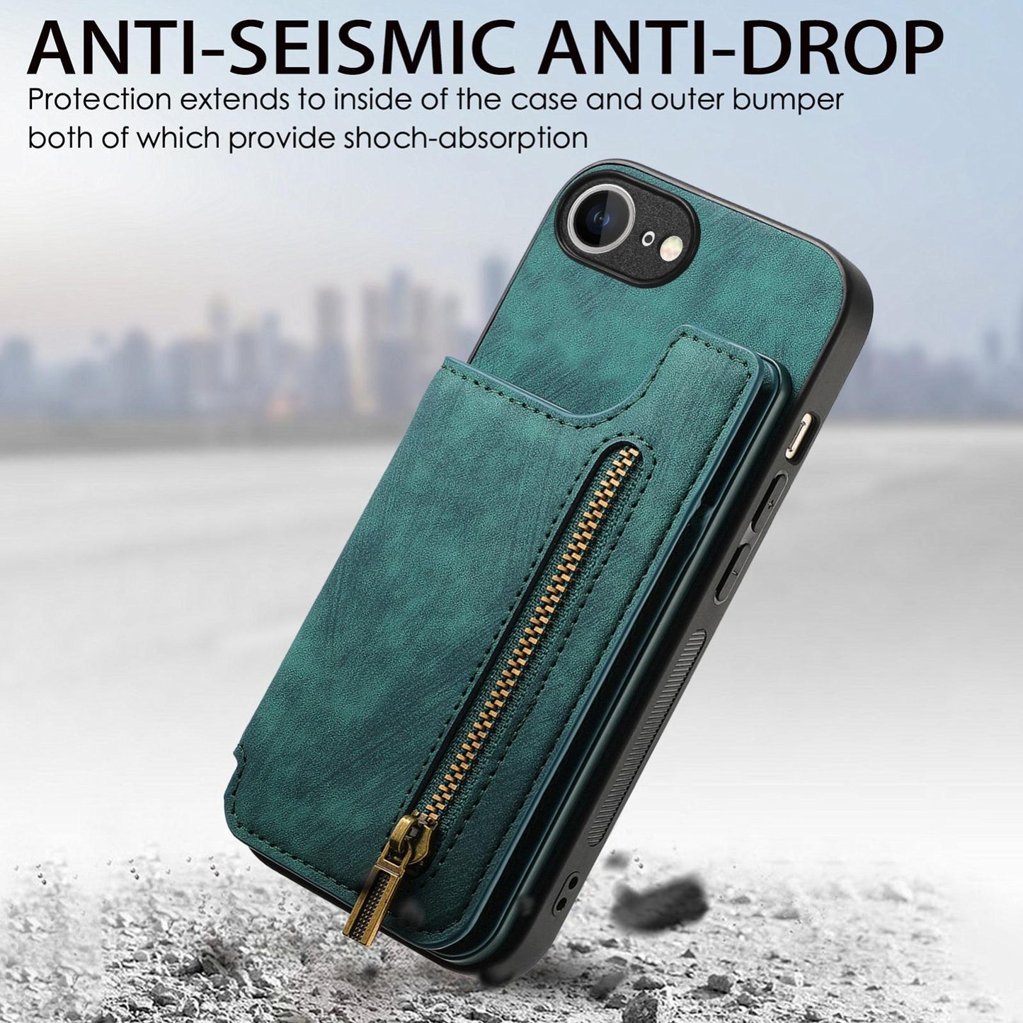 For iPhone 16e Retro Leather Zipper Wallet Back Phone Case(Green)