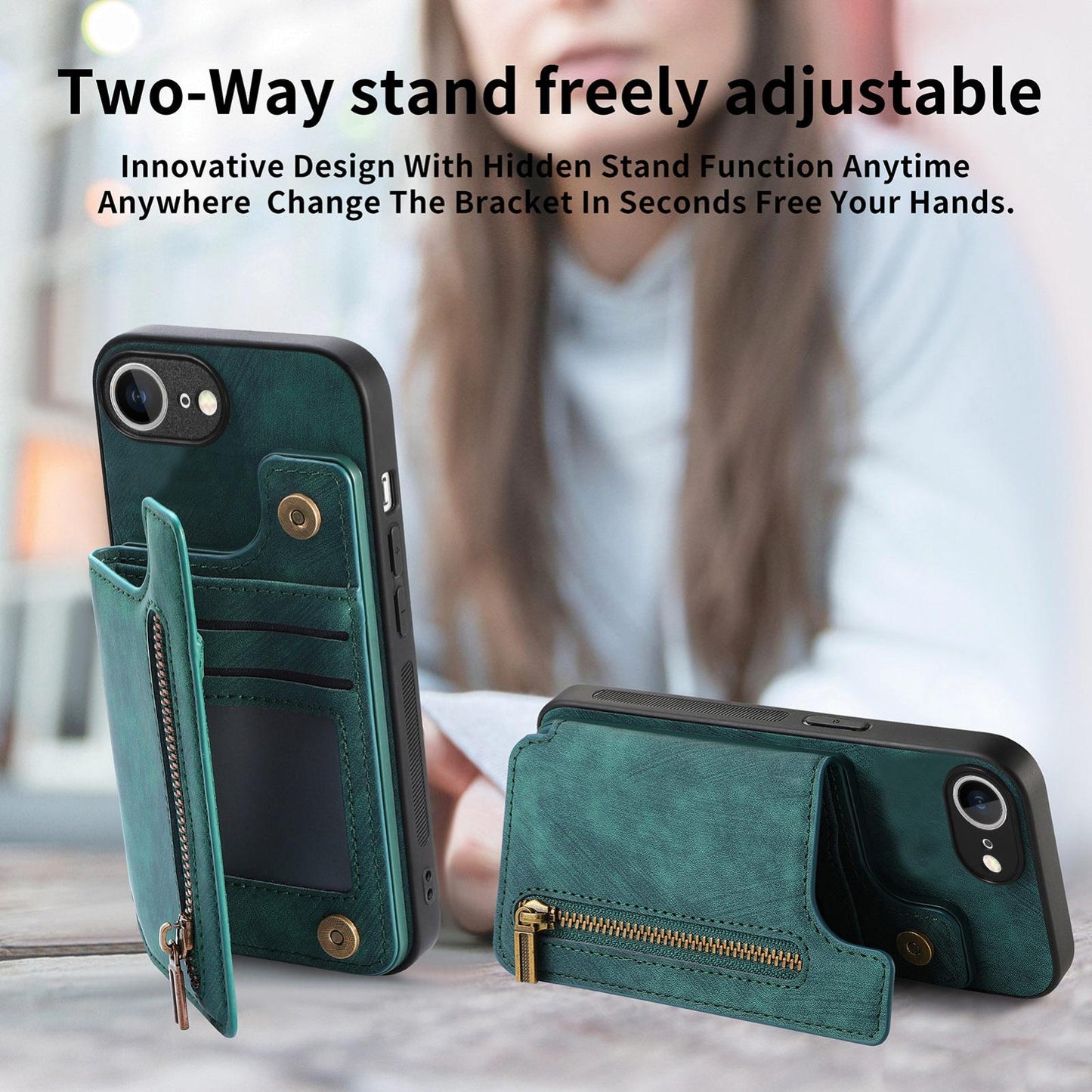 For iPhone 16e Retro Leather Zipper Wallet Back Phone Case(Green)