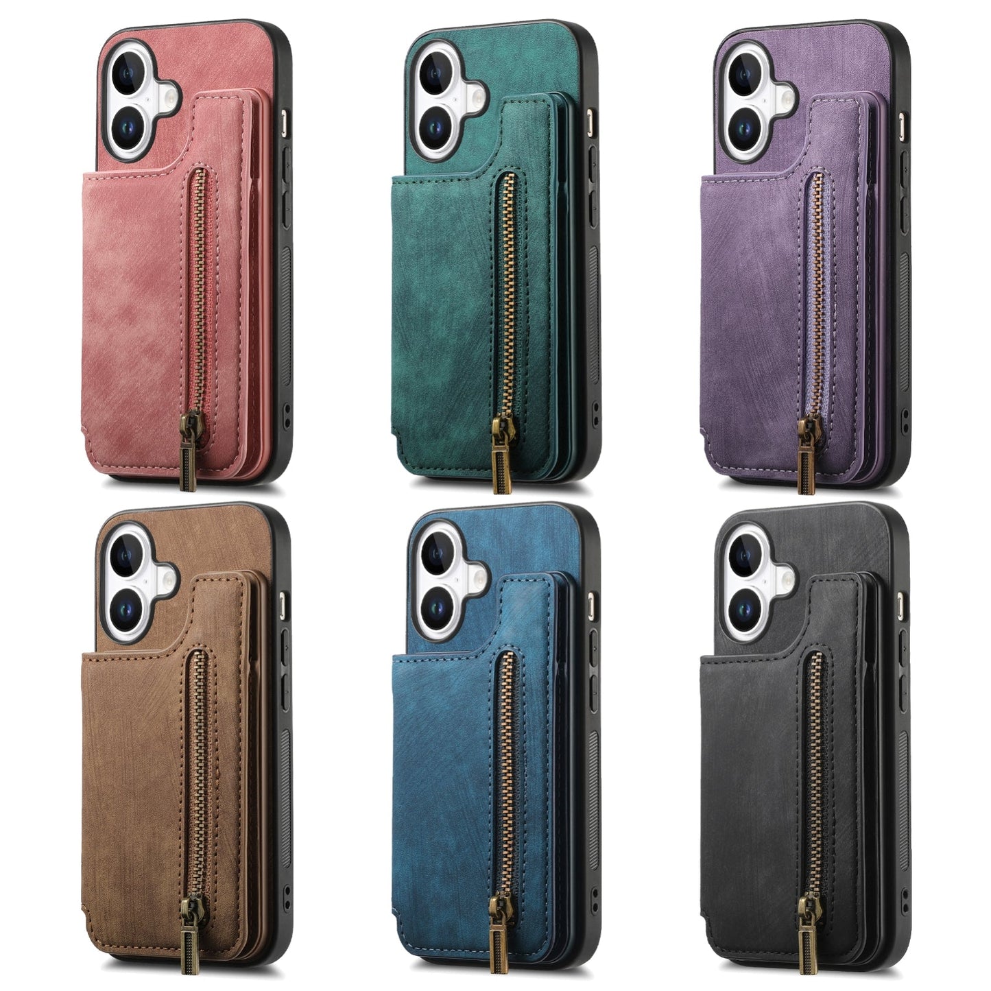 For iPhone 16e Retro Leather Zipper Wallet Back Phone Case(Purple)