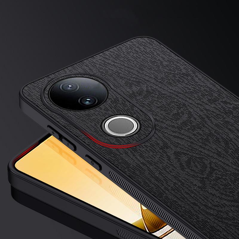 For vivo V50 Tree Bark Leather Shockproof Phone Case(Black)