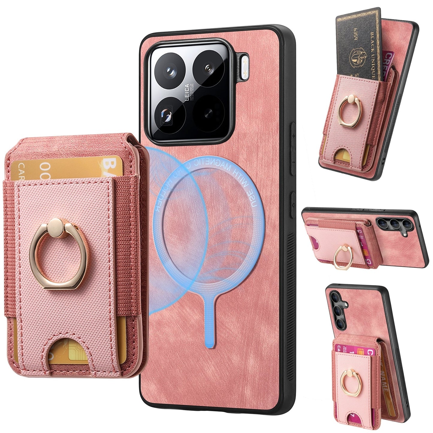 For Xiaomi 15 Pro Retro Splitable Magnetic Stand Card Bag Leather Phone Case(Pink)
