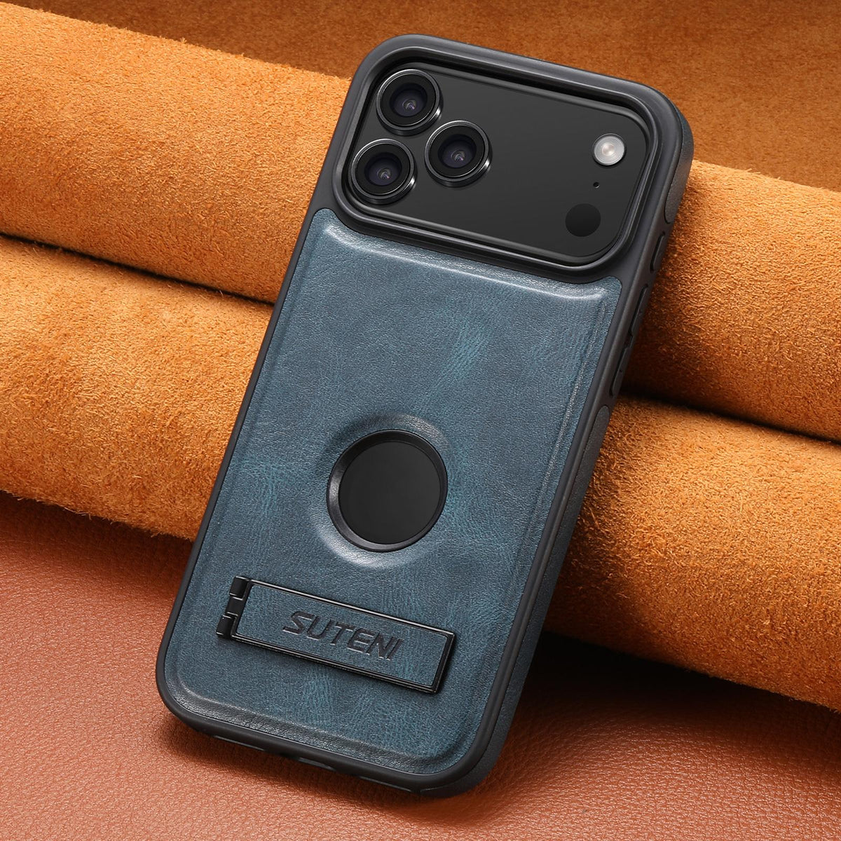 Compatible with iPhone 18 Pro Max Suteni G2 Magsafe Oil Wax Leather Back Phone Case with Holder - Blue