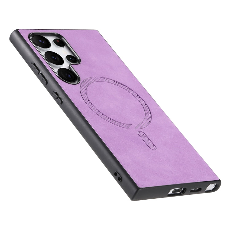 For Samsung Galaxy S24 5G Solid Color Retro Magsafe PU Back Cover Phone Case(Purple)