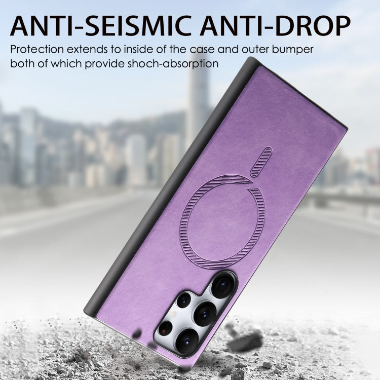 For Samsung Galaxy S24 5G Solid Color Retro Magsafe PU Back Cover Phone Case(Purple)