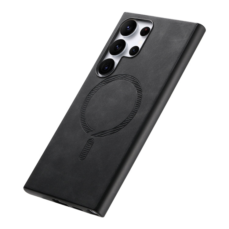 For Samsung Galaxy S24 5G Solid Color Retro Magsafe PU Back Cover Phone Case(Black)