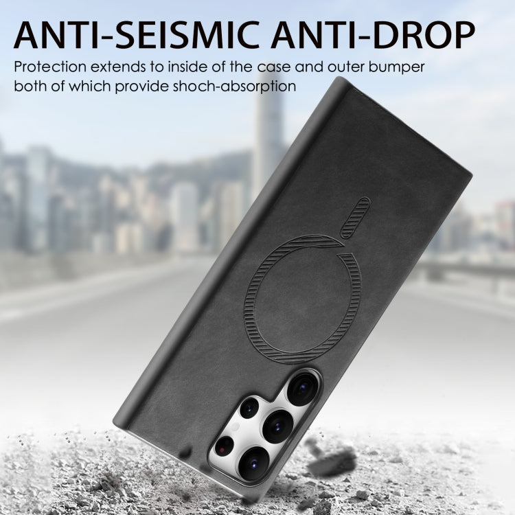 For Samsung Galaxy S24 5G Solid Color Retro Magsafe PU Back Cover Phone Case(Black)