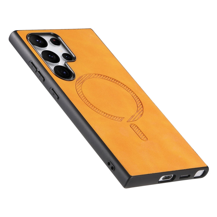 For Samsung Galaxy S24 5G Solid Color Retro Magsafe PU Back Cover Phone Case(Yellow)