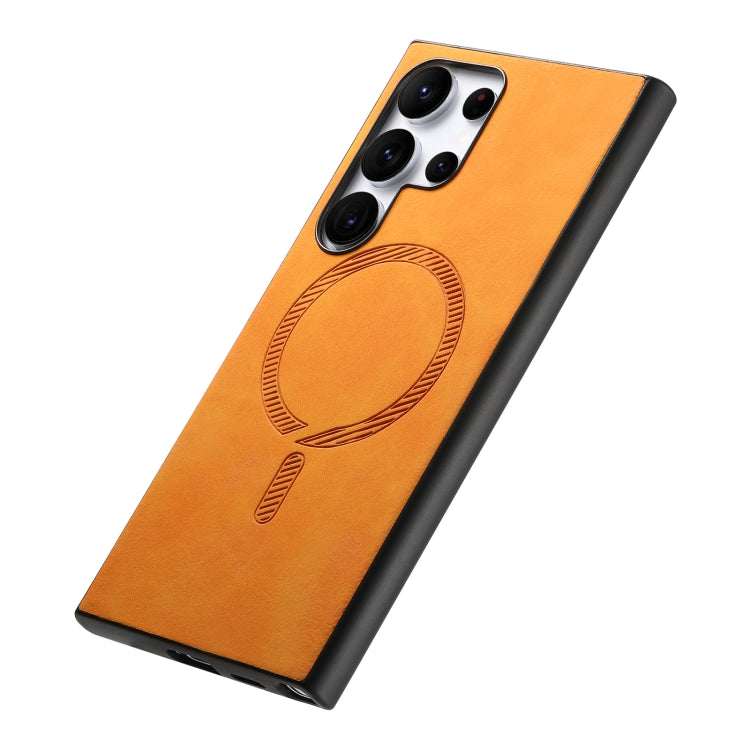 For Samsung Galaxy S24 5G Solid Color Retro Magsafe PU Back Cover Phone Case(Yellow)