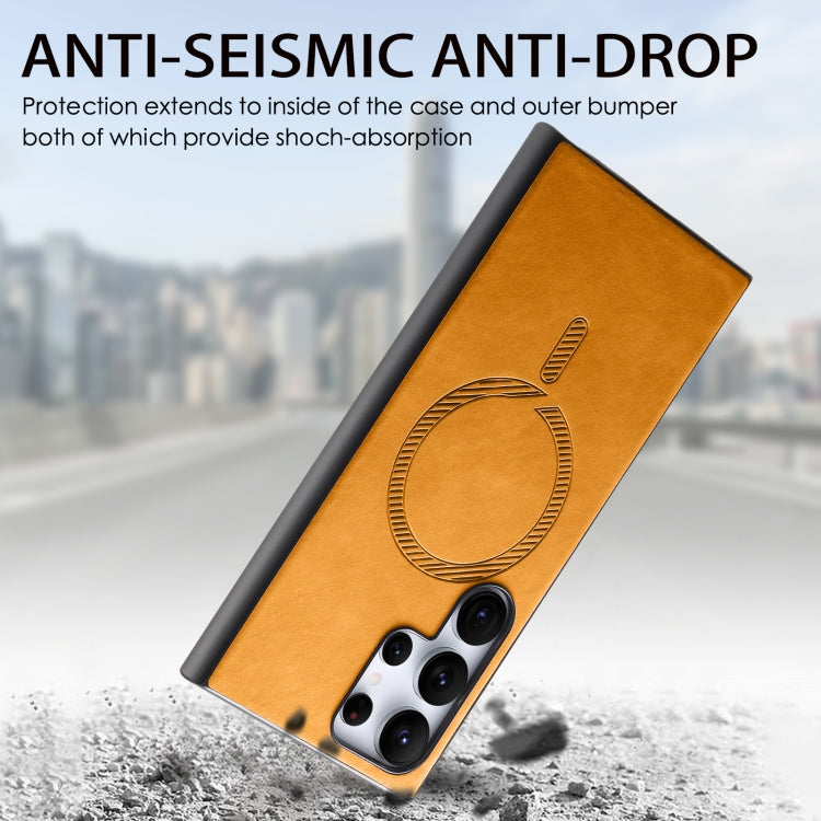 For Samsung Galaxy S24 5G Solid Color Retro Magsafe PU Back Cover Phone Case(Yellow)