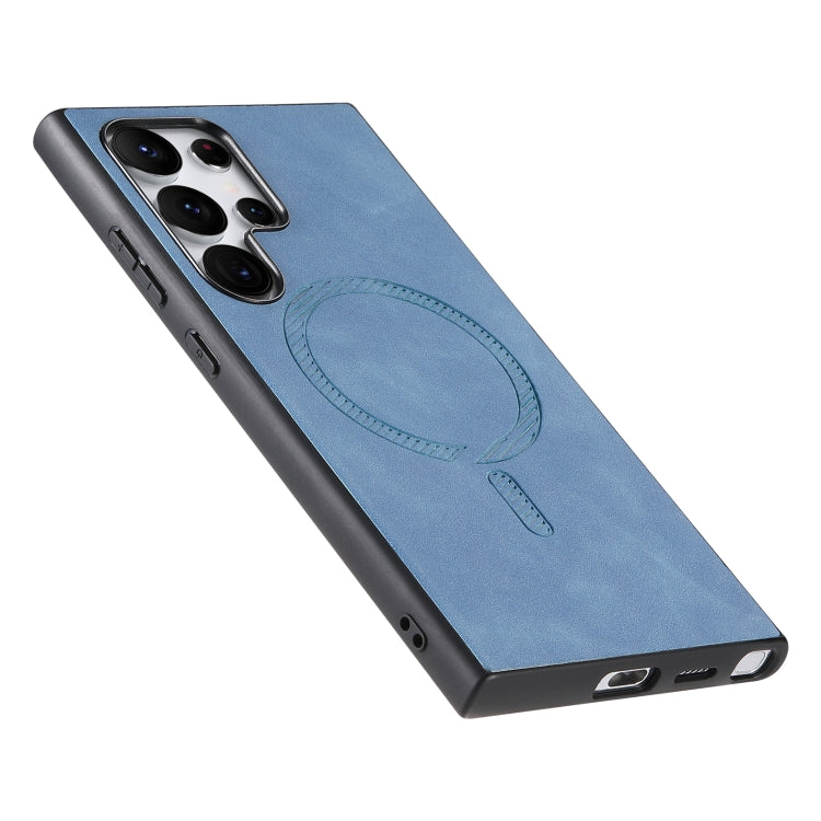 For Samsung Galaxy S24 5G Solid Color Retro Magsafe PU Back Cover Phone Case(Blue)