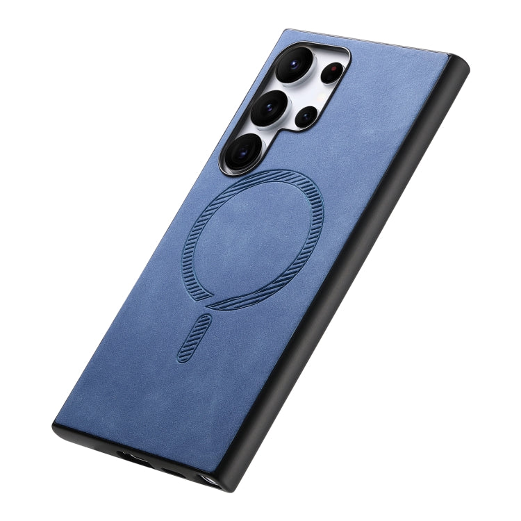 For Samsung Galaxy S24 5G Solid Color Retro Magsafe PU Back Cover Phone Case(Blue)