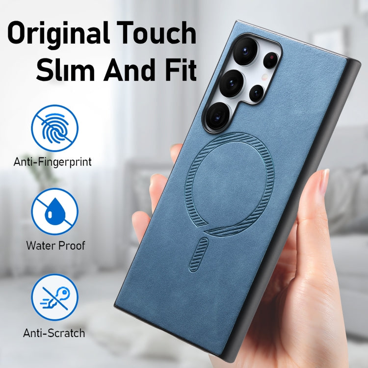 For Samsung Galaxy S24 5G Solid Color Retro Magsafe PU Back Cover Phone Case(Blue)