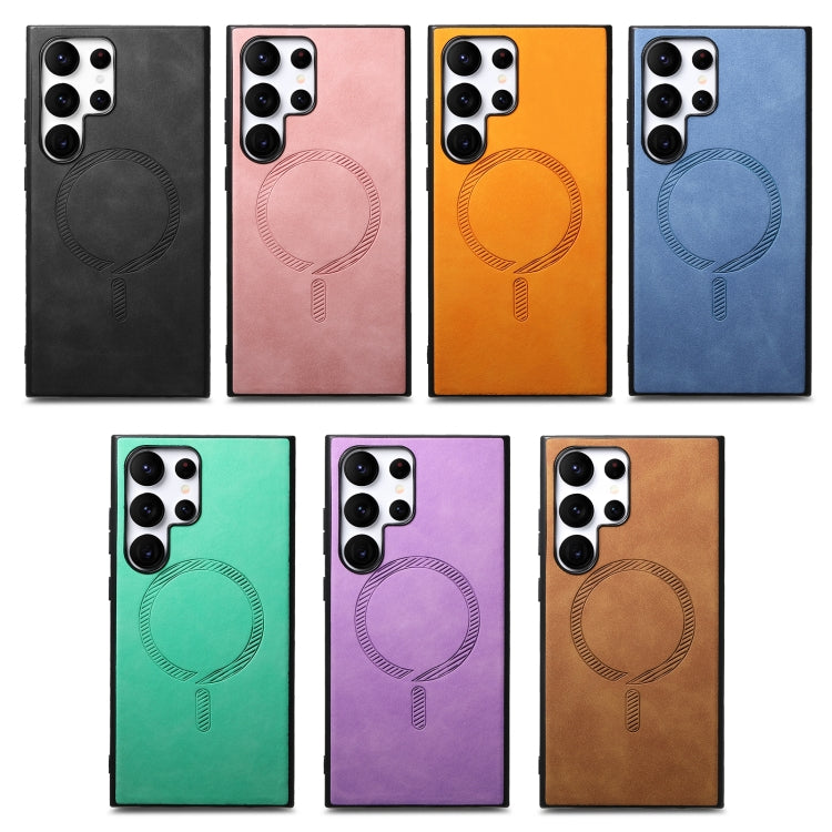 For Samsung Galaxy S24 5G Solid Color Retro Magsafe PU Back Cover Phone Case(Purple)