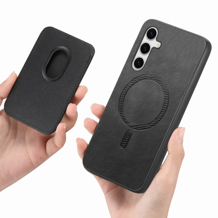 For Samsung Galaxy S24 5G Retro Magsafe Card Bag PU Back Cover Phone Case(Black)