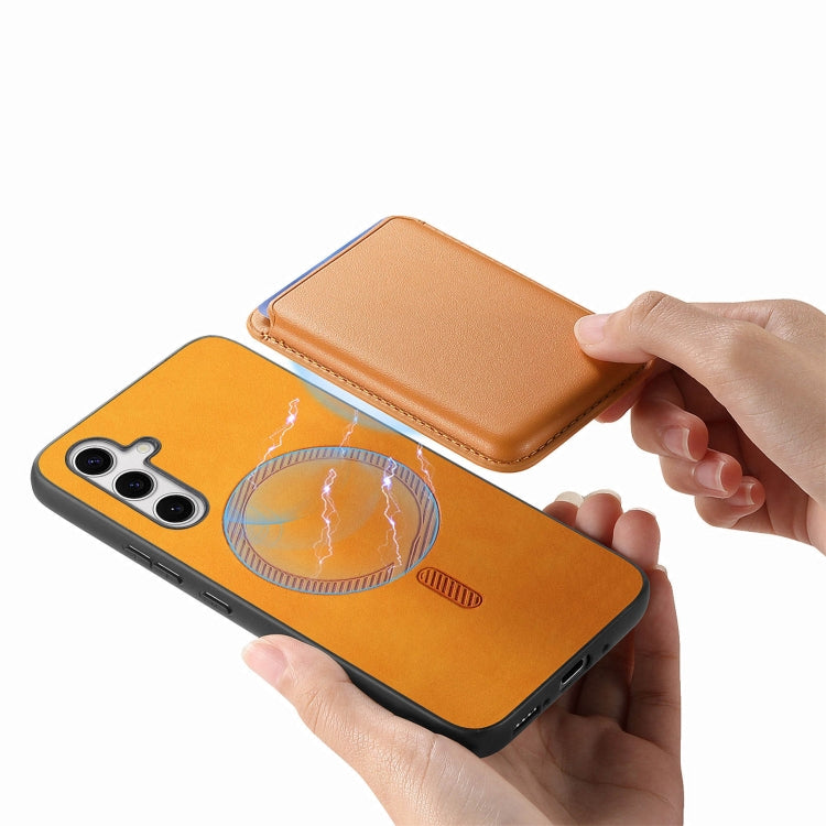 For Samsung Galaxy S24 5G Retro Magsafe Card Bag PU Back Cover Phone Case(Yellow)