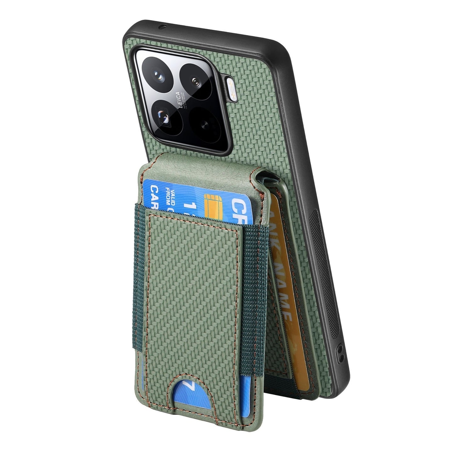 For Xiaomi 15 Carbon Fiber Vertical Flip Wallet Stand Phone Case(Green)