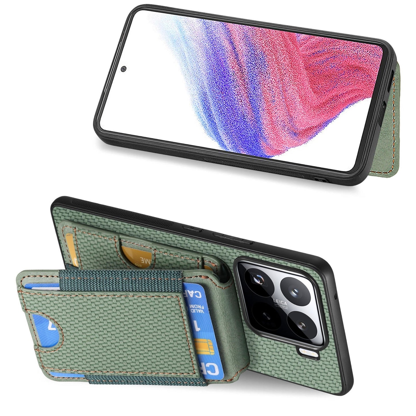 For Xiaomi 15 Carbon Fiber Vertical Flip Wallet Stand Phone Case(Green)