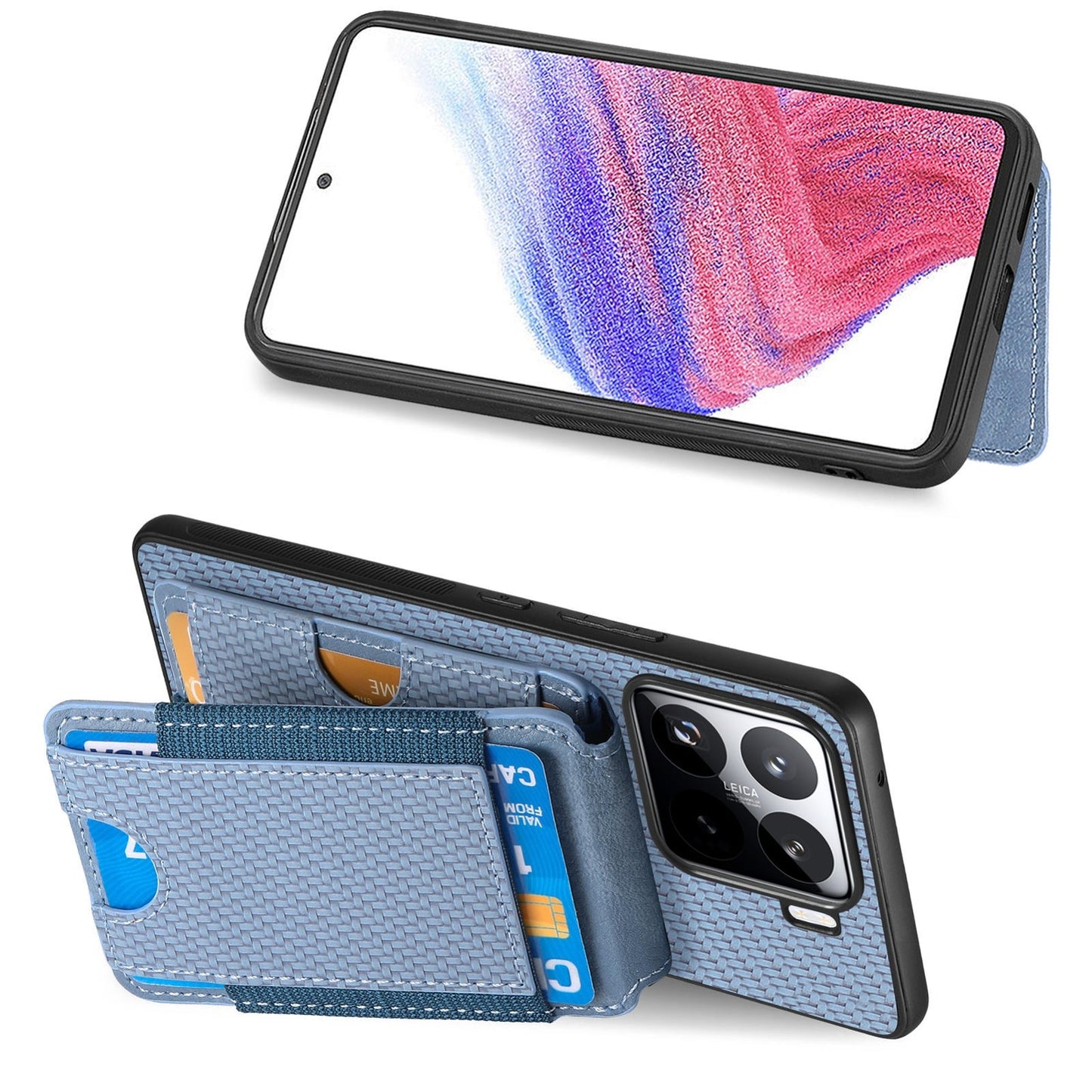 For Xiaomi 15 Pro Carbon Fiber Vertical Flip Wallet Stand Phone Case(Blue)