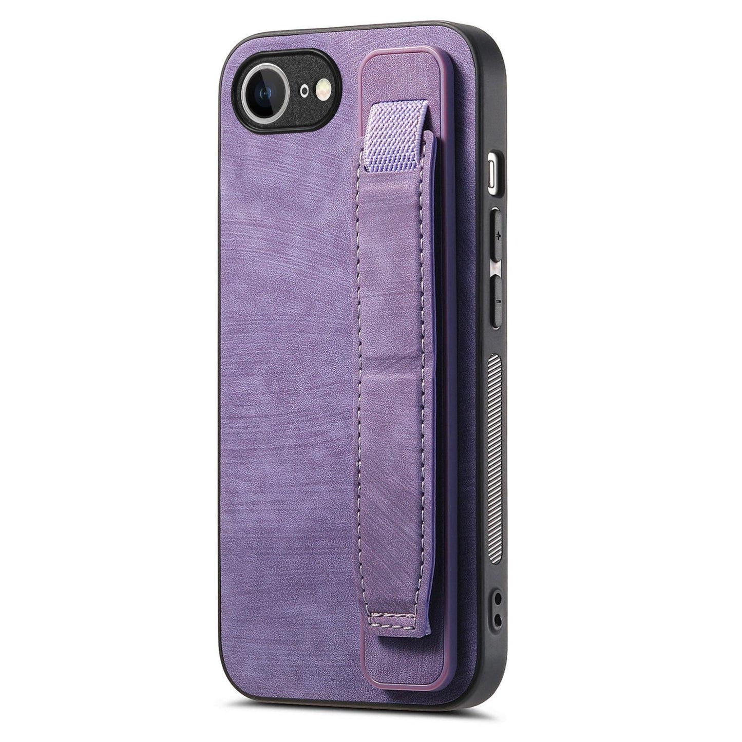 For iPhone 16e Retro Wristband Holder Leather Back Phone Case(Purple)