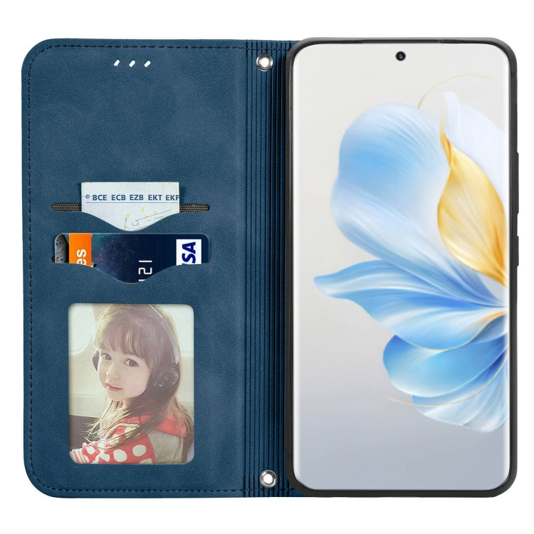 For Honor 100 Retro Skin Feel Magnetic Flip Leather Phone Case(Blue)