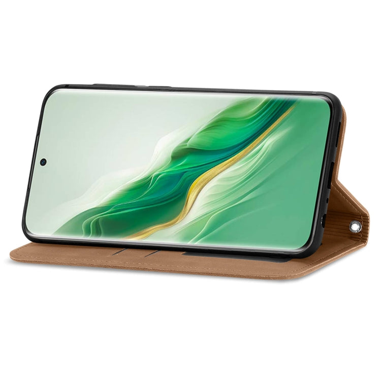 For Honor Magic6 Retro Skin Feel Magnetic Flip Leather Phone Case(Brown)