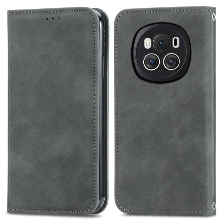 For Honor Magic6 Retro Skin Feel Magnetic Flip Leather Phone Case(Grey)