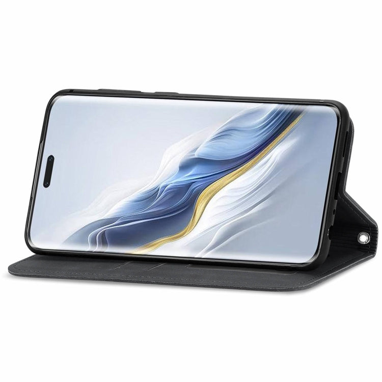 For Honor Magic6 Pro Retro Skin Feel Magnetic Flip Leather Phone Case(Black)