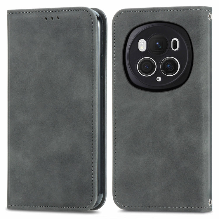 For Honor Magic6 Pro Retro Skin Feel Magnetic Flip Leather Phone Case(Grey)