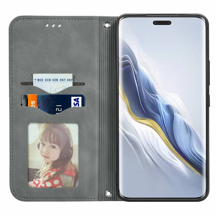 For Honor Magic6 Pro Retro Skin Feel Magnetic Flip Leather Phone Case(Grey)