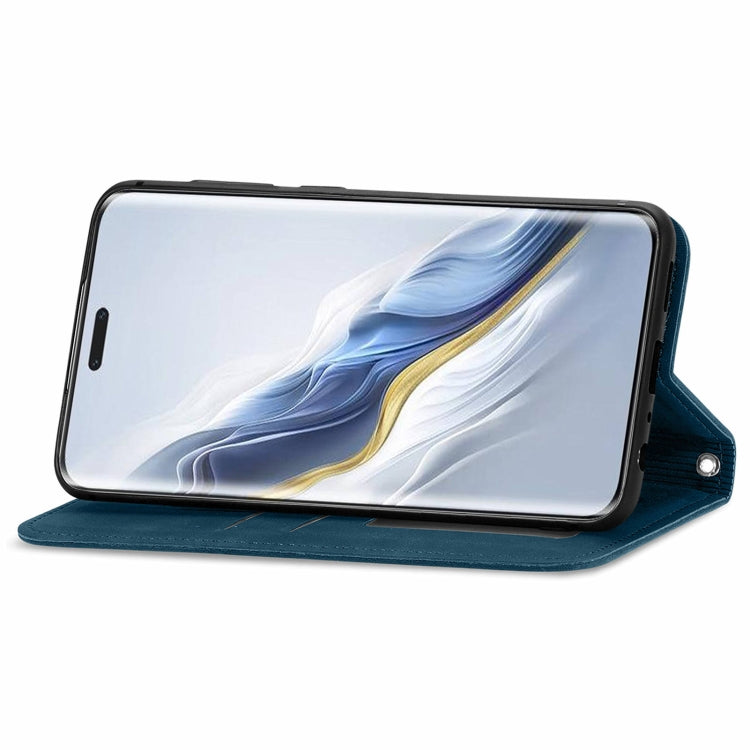 For Honor Magic6 Pro Retro Skin Feel Magnetic Flip Leather Phone Case(Blue)