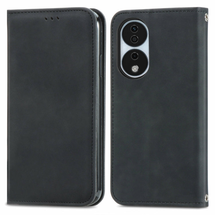 For Honor X7b Retro Skin Feel Magnetic Flip Leather Phone Case(Black)