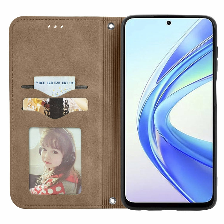 For Honor X7b Retro Skin Feel Magnetic Flip Leather Phone Case(Brown)