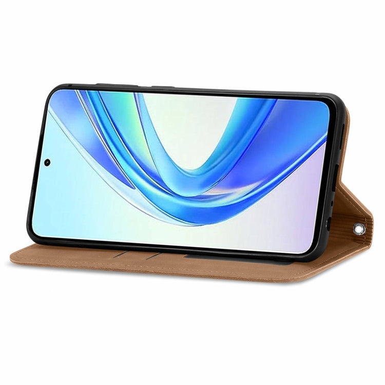 For Honor X7b Retro Skin Feel Magnetic Flip Leather Phone Case(Brown)