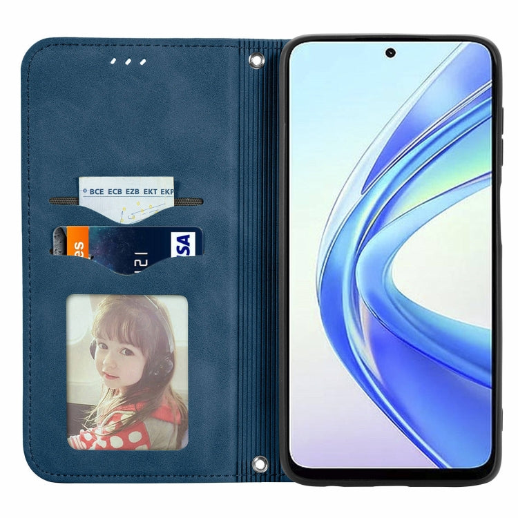 For Honor X7b Retro Skin Feel Magnetic Flip Leather Phone Case(Blue)