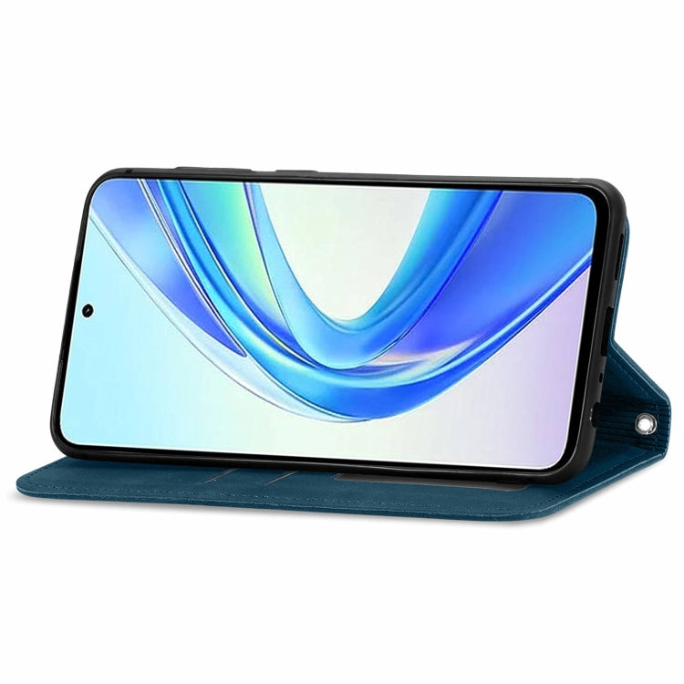 For Honor X7b Retro Skin Feel Magnetic Flip Leather Phone Case(Blue)