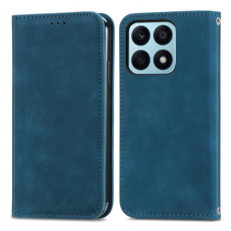 For Honor X8b Retro Skin Feel Magnetic Flip Leather Phone Case(Blue)