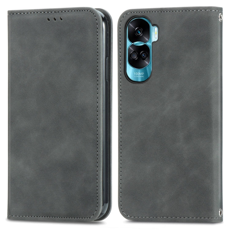 For Honor X50i Retro Skin Feel Magnetic Flip Leather Phone Case(Grey)