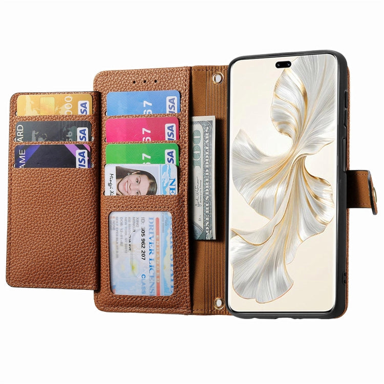 For Honor 100 Pro 5G Love Zipper Lanyard Leather Phone Case(Brown)